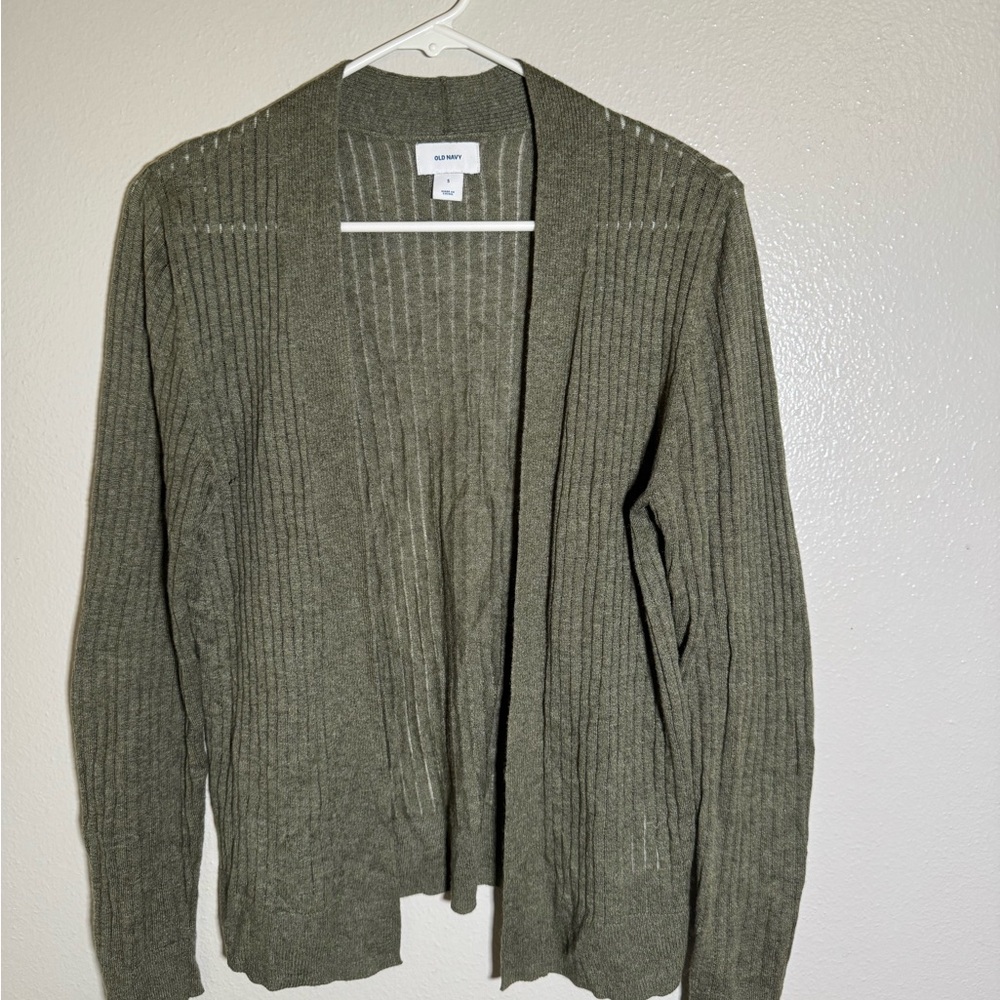 Old Navy Olive Ribbed Open-Front Cardigan
